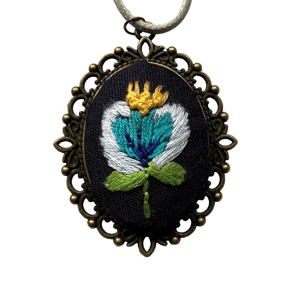 Hand-stitched Blue Floral Applique Pendant